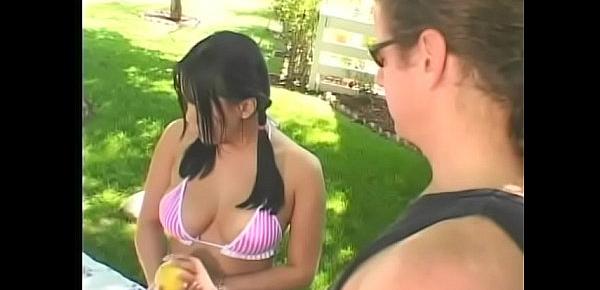  A busty asian Avena Lee gets a creamy facial after a rough fucking outdoors